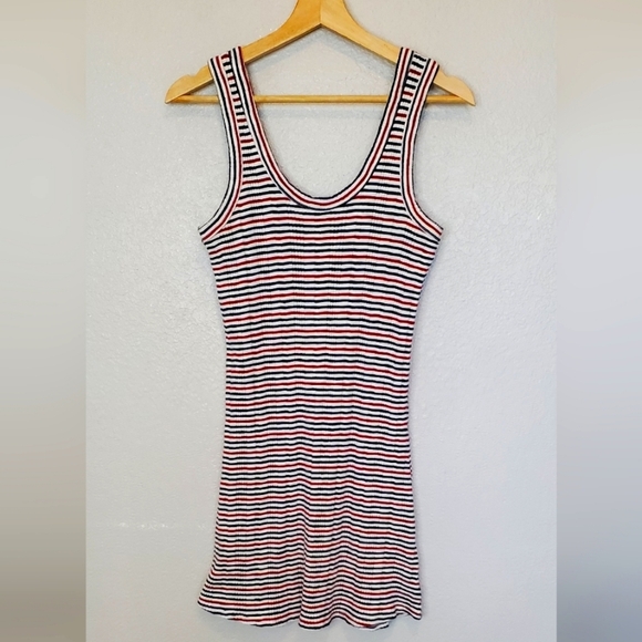 💚5/$25 AEO Ribbed Stripe SleevelessTank Dress Size XS Navy White Red Stretch - Picture 8 of 8